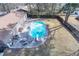 A high angle view of the pool and yard shows the proximity of this home to surrounding neighborhood properties at 106 Rachel St, Goose Creek, SC 29445