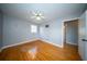 Bedroom with hardwood floors and a ceiling fan, ready for your personal touch at 106 Rachel St, Goose Creek, SC 29445