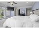 Main bedroom with a ceiling fan and large windows offering beautiful views and balcony access at 108 Fairbanks Oak Aly # 201, Charleston, SC 29492
