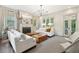 Elegant living room with a fireplace, two sofas, modern lighting, large windows, and stylish decor at 121 Jakes Ln, Mount Pleasant, SC 29464