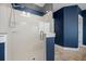 Close up of a custom shower with white subway tile, a glass surround, and dual shower heads at 121 Warbler Way, Summerville, SC 29483
