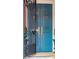 The front door is painted in a deep blue with metal security gate and brass hardware at 32 Tradd St, Charleston, SC 29401