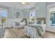 Comfortable bedroom with two twin beds, blue accents, and white wood-paneled walls at 112 Ocean Blvd, Isle of Palms, SC 29451