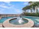 Enjoy this backyard pool and hot tub with an ocean view, surrounded by palm trees at 112 Ocean Blvd, Isle of Palms, SC 29451