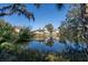 Idyllic pond view showcasing homes reflected in the serene water, framed by palm trees and Spanish moss at 796 Summerwind Cir, Edisto Beach, SC 29438
