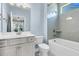 Updated bathroom features a shower and a tub with subway tile, plus single-sink vanity and fixtures at 205 Potters Pass Dr, Summerville, SC 29486