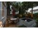 Cozy backyard with a small pool, outdoor dining set, and stone patio, perfect for relaxation and entertainment at 23 Elliott St, Charleston, SC 29401