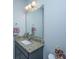 Bathroom featuring a gray vanity with granite countertop and modern fixtures at 3034 Cross Vine Ln, Summerville, SC 29483