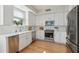 Modern kitchen featuring white cabinetry, stainless steel appliances, and hardwood floors at 33 Calhoun St # 218, Charleston, SC 29401