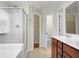 Bathroom featuring a shower and tub, double sink vanity, and great lighting at 619 Ravens Wood Rd, Summerville, SC 29486