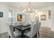 Bright dining room with shiplap walls, chandelier, and seating for six, perfect for Gathering gatherings at 119 Philips Park St, Summerville, SC 29486