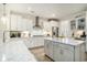Contemporary kitchen boasts white cabinets, a gray island, stainless steel appliances, and granite countertops at 119 Philips Park St, Summerville, SC 29486