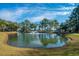 Beautiful lagoon with fountain feature and mature trees, offering a peaceful natural setting at 130 River Landing Dr # 7123, Charleston, SC 29492