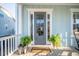 Charming front porch featuring a stylish front door, potted plants, and decorative lanterns at 1464 Stratton Pl, Mount Pleasant, SC 29466