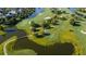 Aerial view of a pristine golf course community, featuring lush green fairways, water, and manicured landscapes at 217 King George St, Daniel Island, SC 29492