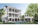 A three-story house with multiple porches and a pool next to an outdoor seating area at 217 King George St, Daniel Island, SC 29492