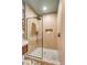 Modern shower with glass enclosure, rainfall showerhead, and built-in shelving at 23 Edgewater Aly, Isle of Palms, SC 29451