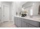 Bathroom with a double vanity, framed mirrors, and a glass shower at 2710 Mcfadden Way, Johns Island, SC 29455