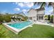 A stunning backyard showcases a pristine pool, manicured lawn, and elegant outdoor seating area for relaxation at 3563 Bayden Bridge Ln, Mount Pleasant, SC 29466
