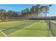 Outdoor tennis court featuring green surface, metal fencing, and lighting for evening play at 3563 Bayden Bridge Ln, Mount Pleasant, SC 29466