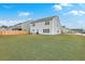 Large backyard with a fire pit seating area, privacy fence, and lush green grass at 428 Avocet Dr, Summerville, SC 29486