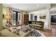 Comfortable living room with stylish decor, leading to an outside covered porch through black framed glass doors at 707 Glossy Ibis Ln, Kiawah Island, SC 29455