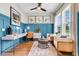 Stylish home office featuring wainscoting, modern furniture, a ceiling fan, and bright natural light at 1168 Reserve Ln, Awendaw, SC 29429