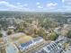 An aerial view showcases a neighborhood featuring townhomes with garages and manicured landscaping in a suburban setting at 129 Sabal Ct, Summerville, SC 29483
