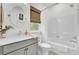 Bright bathroom with modern fixtures and a shower and tub combination with a shower curtain at 129 Sabal Ct, Summerville, SC 29483