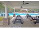 Community pool area featuring picnic tables, covered area and lounge chairs for residents at 306 Runnymede Ln, Summerville, SC 29485