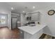 Bright kitchen boasts quartz countertops, stainless steel appliances, gray cabinets, and wood-look floors at 350 Bering Ln, Summerville, SC 29486