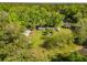 Aerial view of expansive property with mature trees, pond, and several buildings at 4304 River Rd, Johns Island, SC 29455