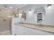 Bathroom featuring double sinks, granite counters, modern fixtures, and large tile shower at 1137 Windsome Pl, Mount Pleasant, SC 29464