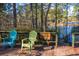 Relaxing deck view overlooking a serene pond with mature trees, offering a peaceful outdoor space at 120 Rancho Hippey Way, Saint George, SC 29477