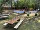 Spacious backyard featuring a wooden picnic table and a decorative fence, creating a welcoming outdoor space at 301 E Richardson Ave, Summerville, SC 29483