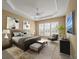 Serene main bedroom featuring tray ceilings, a ceiling fan, and great natural light at 323 Waterlily Way, Summerville, SC 29486