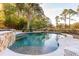 Inviting outdoor pool area with a baja shelf entry, spa, and serene backyard at 608 W Beach Ct, Folly Beach, SC 29439