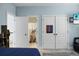 Bedroom with a view to a bathroom with a unique highland cow shower curtain at 6917 Tanner Hall Blvd, Hanahan, SC 29410