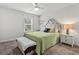 Bright bedroom with a paisley headboard, a ceiling fan, and a side table with drawers and lamp at 2025 Lanneau Ln, Johns Island, SC 29455