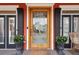 Beautiful front door with glass detailing and charming potted plants at 2786 Parkers Landing Rd, Mount Pleasant, SC 29466