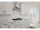 Close-up of a kitchen with white subway tile backsplash and stainless steel range hood at 4432 Oakwood Ave, North Charleston, SC 29405