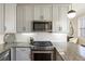 Modern kitchen with stainless appliances, gray cabinetry, and granite countertops at 249 Ashley Ave, Charleston, SC 29403