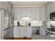 Modern kitchen with stainless appliances, gray cabinetry, and granite countertops at 249 Ashley Ave, Charleston, SC 29403