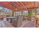 Relaxing covered patio featuring comfortable wicker seating around a gas firepit and view of the yard at 7 Dogwood Ln, Walterboro, SC 29488