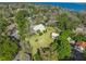 Aerial view of a home with mature trees and large grassy front yard near the coast and with neighboring houses nearby at 901 Morton Waring Ln, Pinopolis, SC 29469