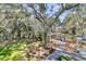 A beautifully landscaped backyard featuring a fire pit and mature trees at 129 Sparrow Dr, Isle of Palms, SC 29451