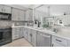 Modern kitchen features gray cabinets, stainless steel appliances, and a decorative backsplash, ready for culinary adventures at 174 Sea Lavender Ln, Summerville, SC 29486