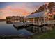 Sunset view from the waterfront dock on a serene lake, perfect for relaxation and enjoying nature at 207 Calm Water Way, Summerville, SC 29486