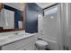 A simple full bathroom features a single vanity, shower-tub combo, and neutral paint at 2825 Backman St, Mount Pleasant, SC 29466