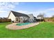 Backyard swimming pool with a patio, outdoor kitchen, privacy fence, and well-maintained landscaping at 322 Equinox Cir, Ladson, SC 29456